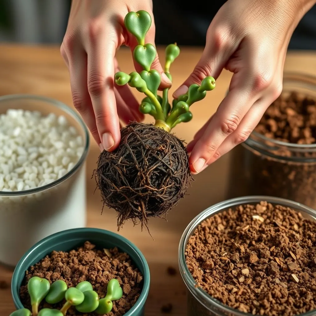 Jade Succulent Care: 5 Mistakes That Kill Your Plant 4 Repotting a jade plant with proper succulent soil mix components visible