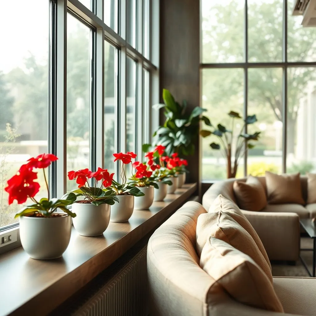 Brighten Your Space with Stunning Red Flower Plant 2 Indoor arrangement of red begonia plants on a windowsill
Title: Elegant Red Begonias Indoors