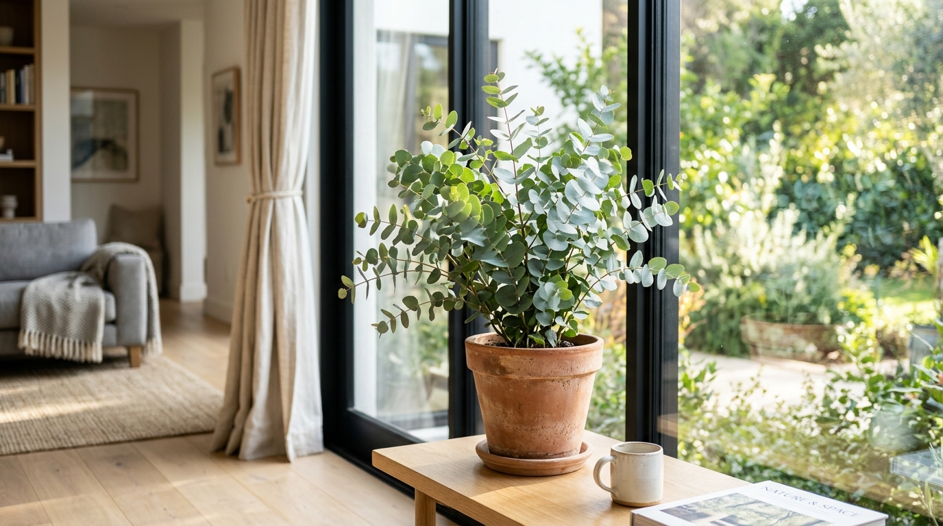 Growing Eucalyptus Plant Indoors: 7 Ultimate Secrets for Thriving Aromatic Foliage 1 Potted silver dollar eucalyptus plant thriving indoors by a sunlit window showcasing growing eucalyptus plant indoors
