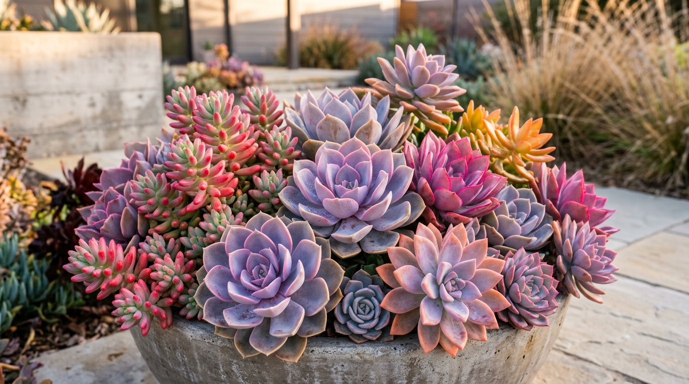 Sun Stress Succulent Sunburn Care: 7 Ultimate Secrets 1 Vibrant colorful sun stressed succulent arrangement displaying safe blushing colors and sun stress succulent sunburn care
