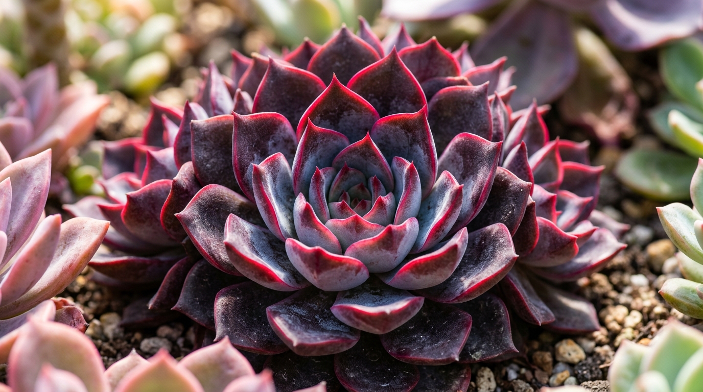 Sun Stress Succulent Sunburn Care: 7 Ultimate Secrets 2 Close-up of deep anthocyanin pigmentation and farina wax coating in healthy sun stressed succulent leaves