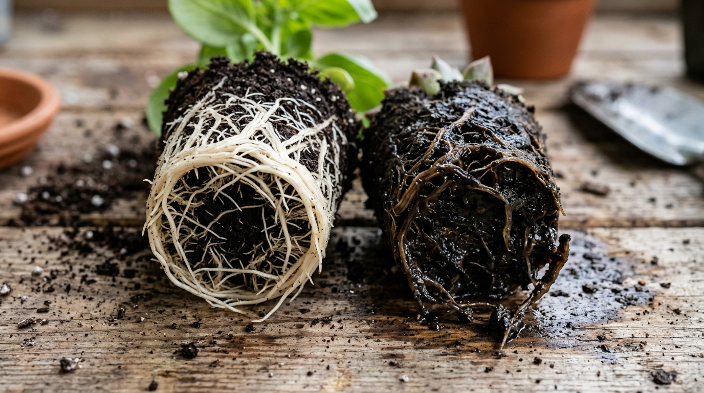 8 Mistakes to Avoid in Succulent Vine Care 2 Inspecting fibrous root health and gritty soil mix for cascading succulent vines
